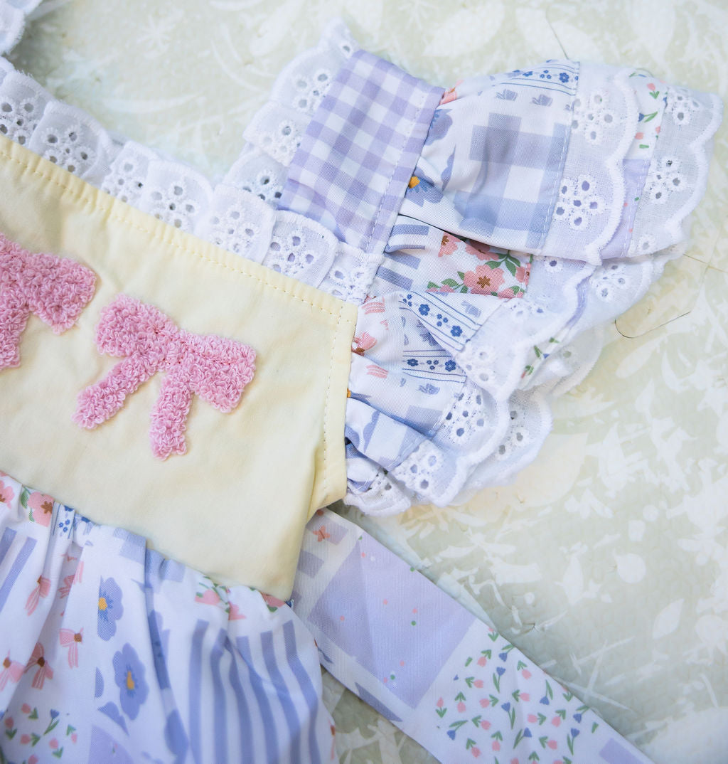 Patchwork Diaper Set with French Knot Bows