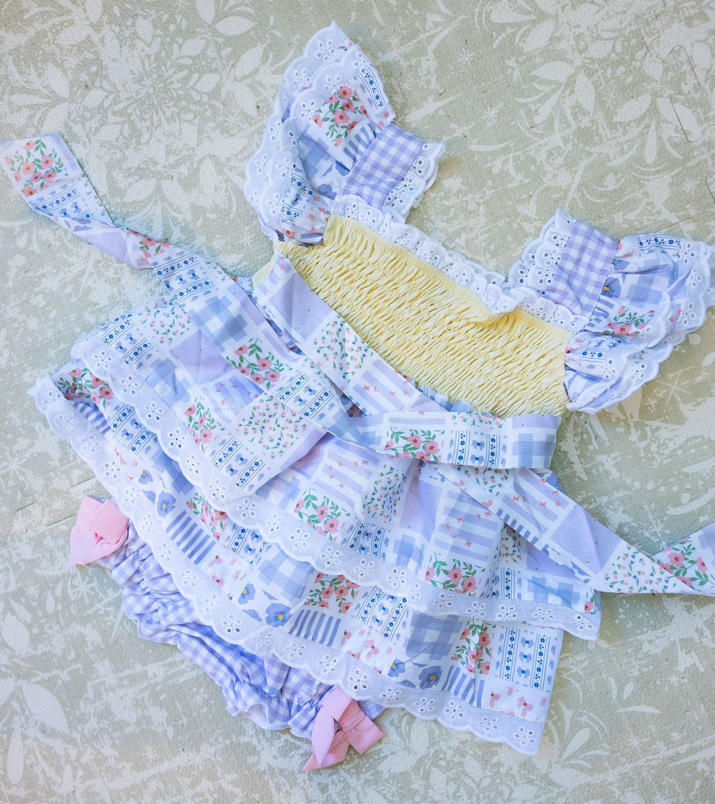 Patchwork Diaper Set with French Knot Bows