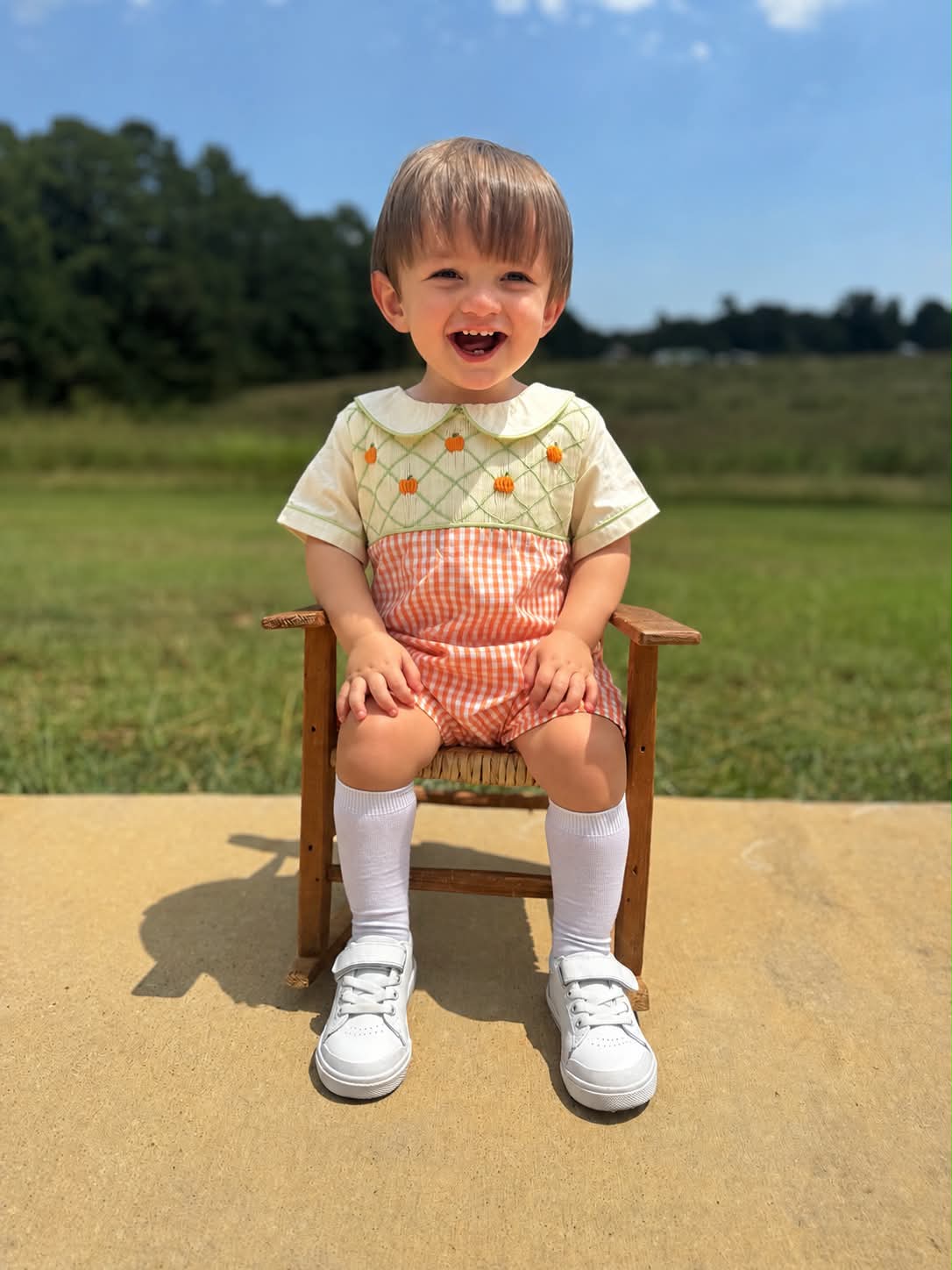 Darling Little Pumpkin Boys Embroidered Romper