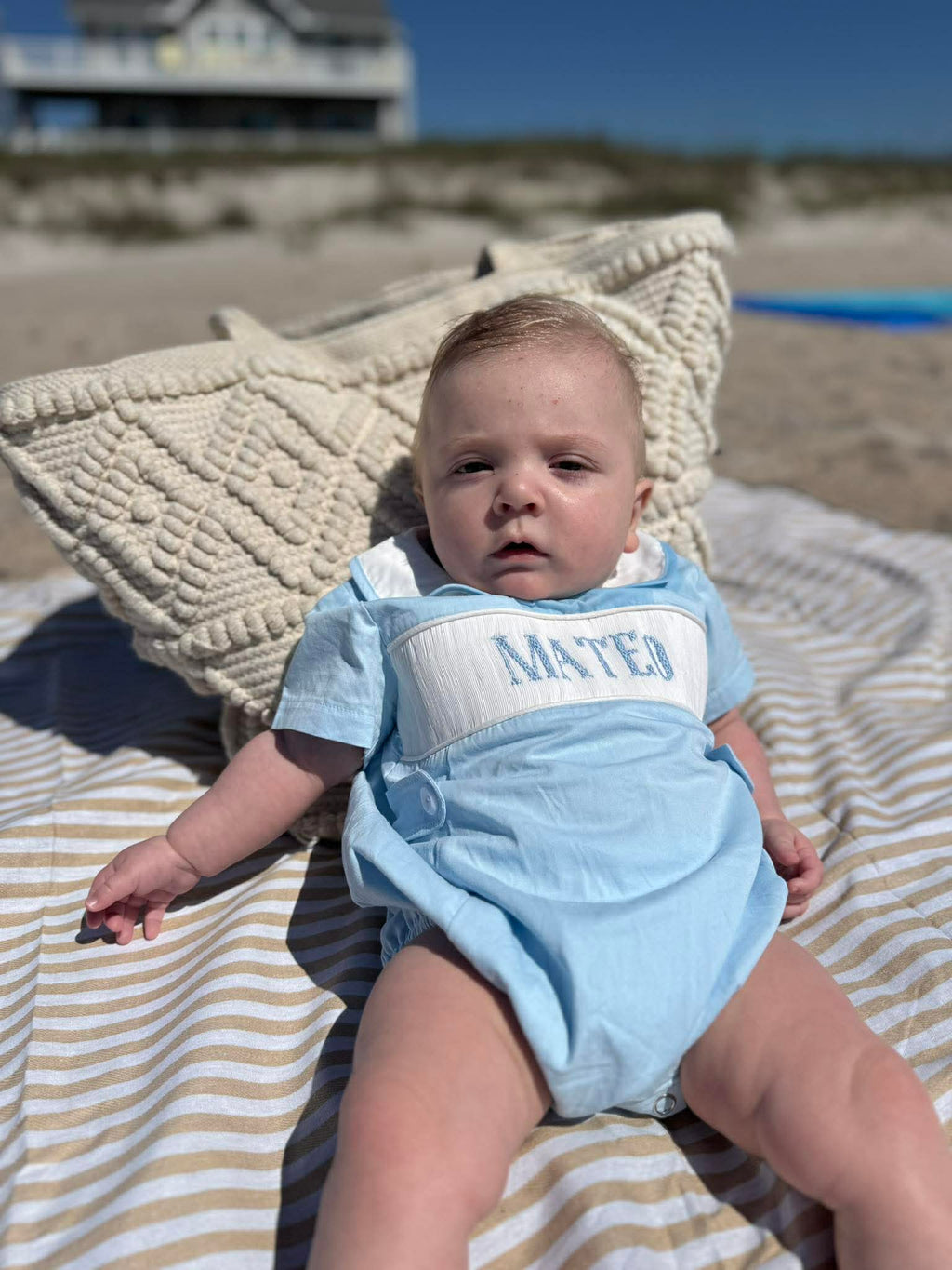 Blue Boys Customizable Smocked Bubble