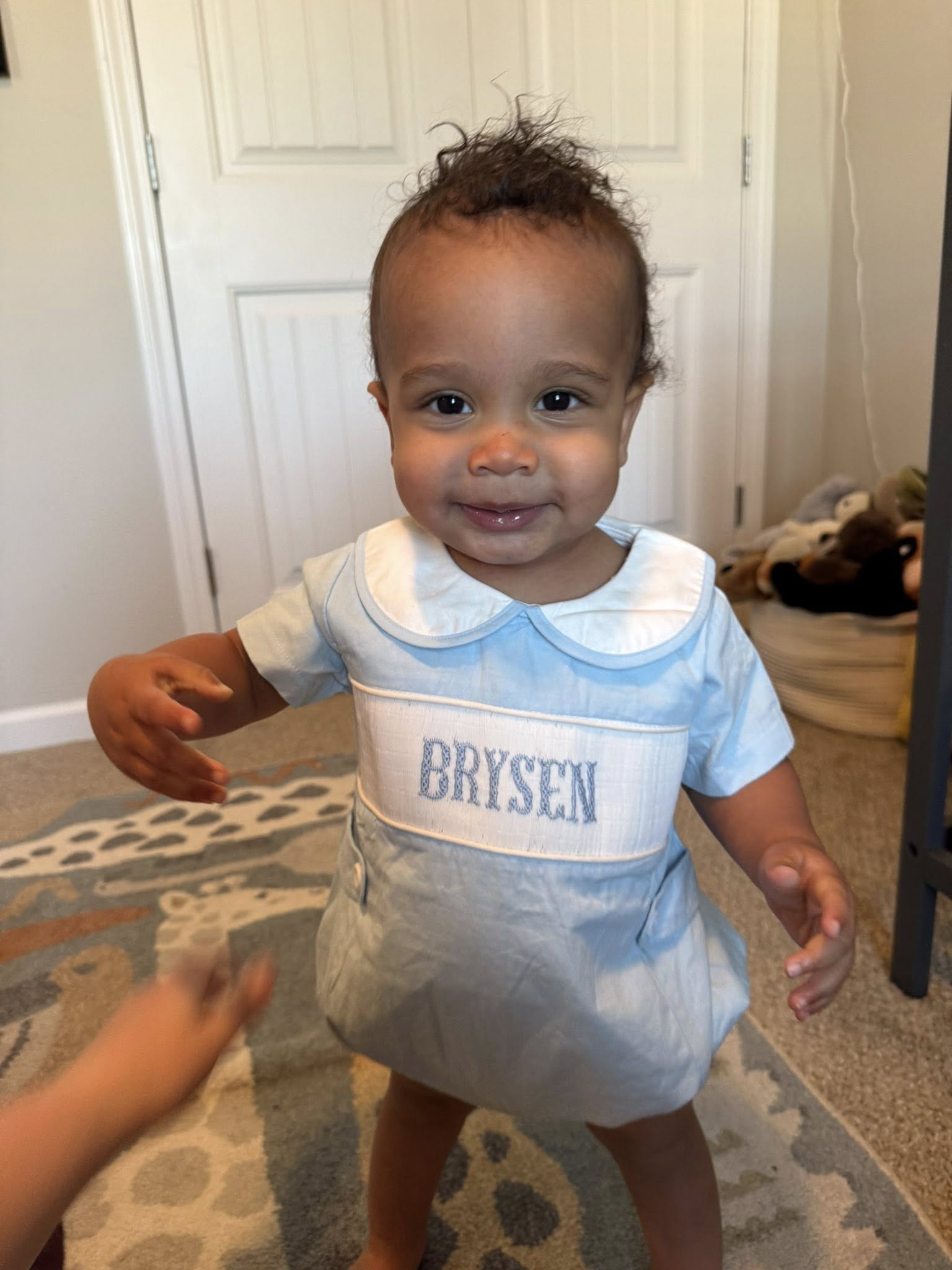 Blue Boys Customizable Smocked Bubble