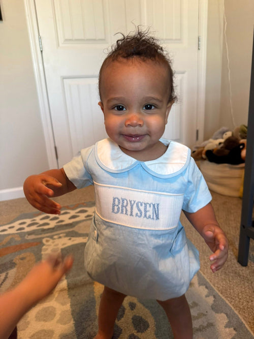 Blue Boys Customizable Smocked Bubble