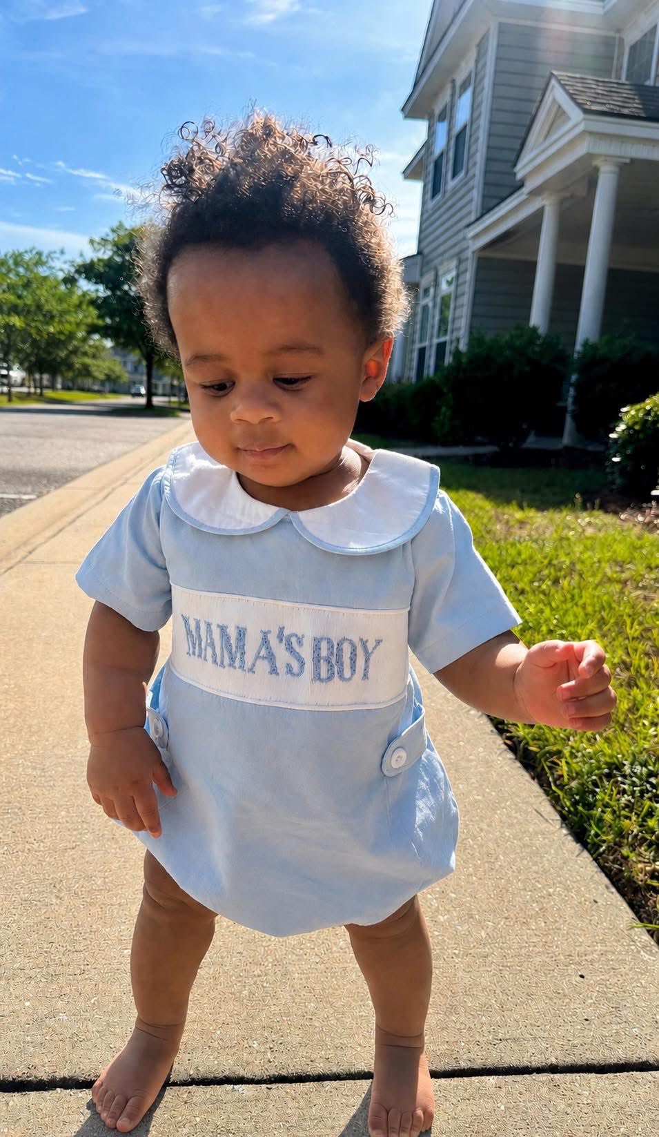 Blue Boys Customizable Smocked Bubble