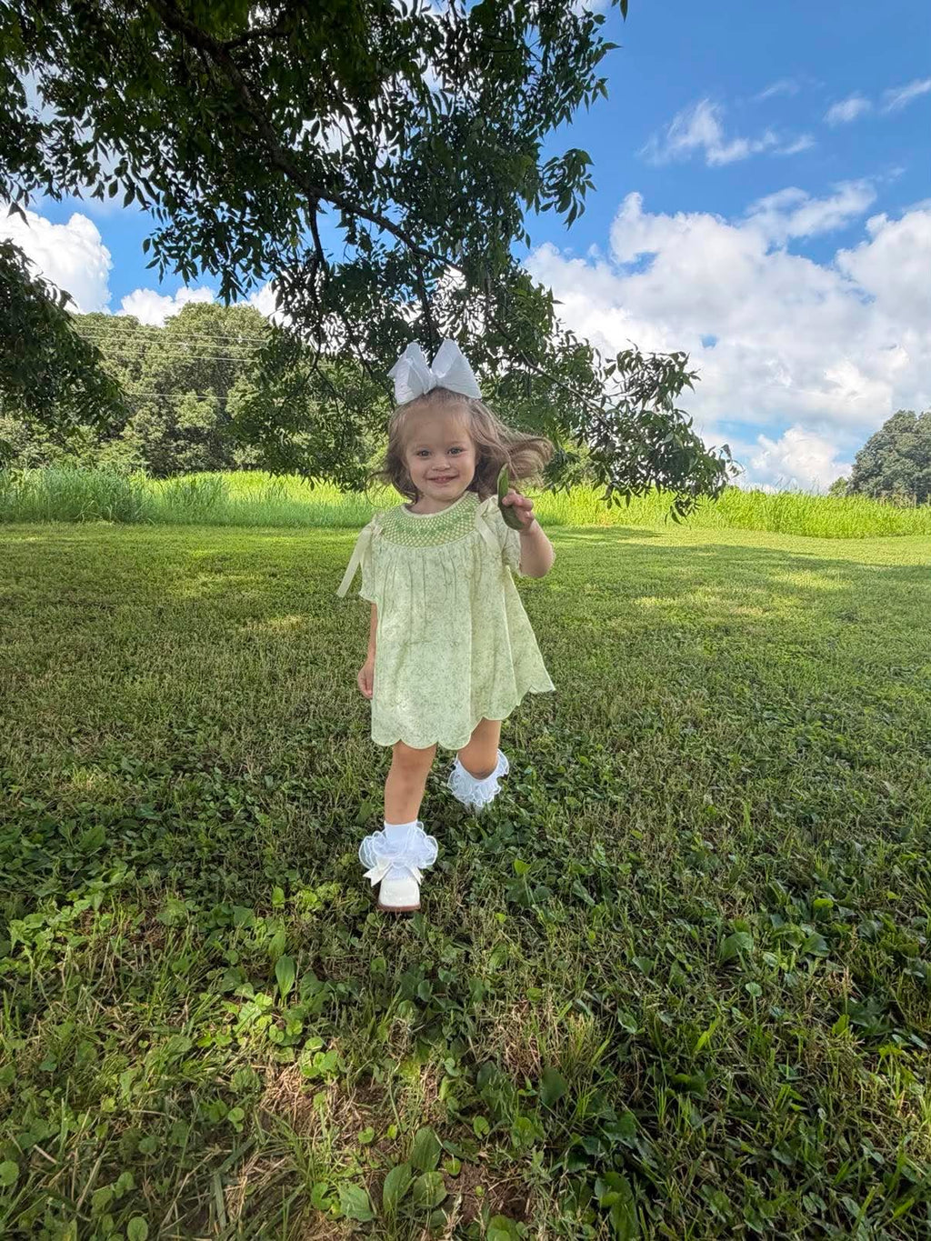 Vintage Garden Grace Sage Bishop Neckline Hand-smocked Diaper Set