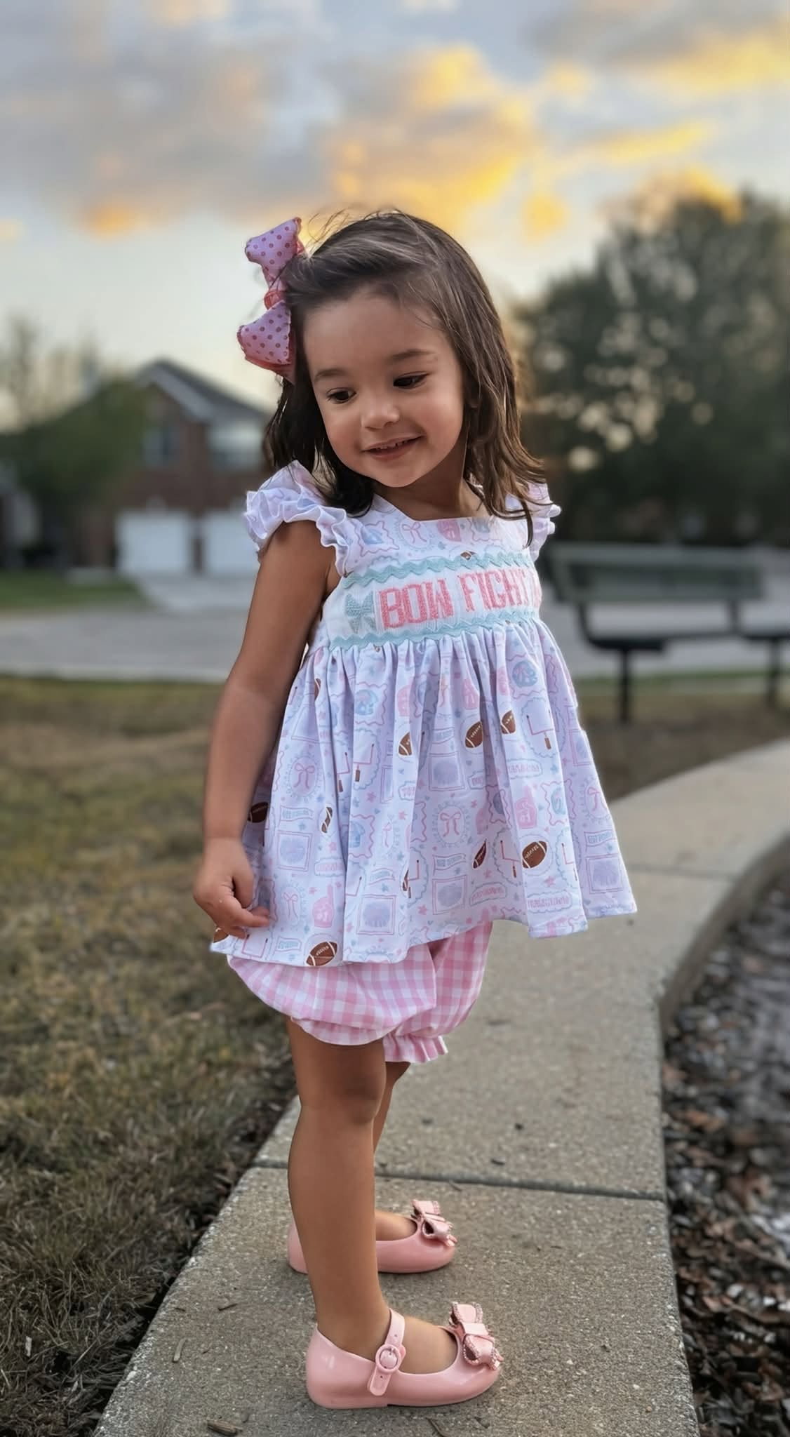 GameDay Girly Pink Handsmocked Bloomer Short Set