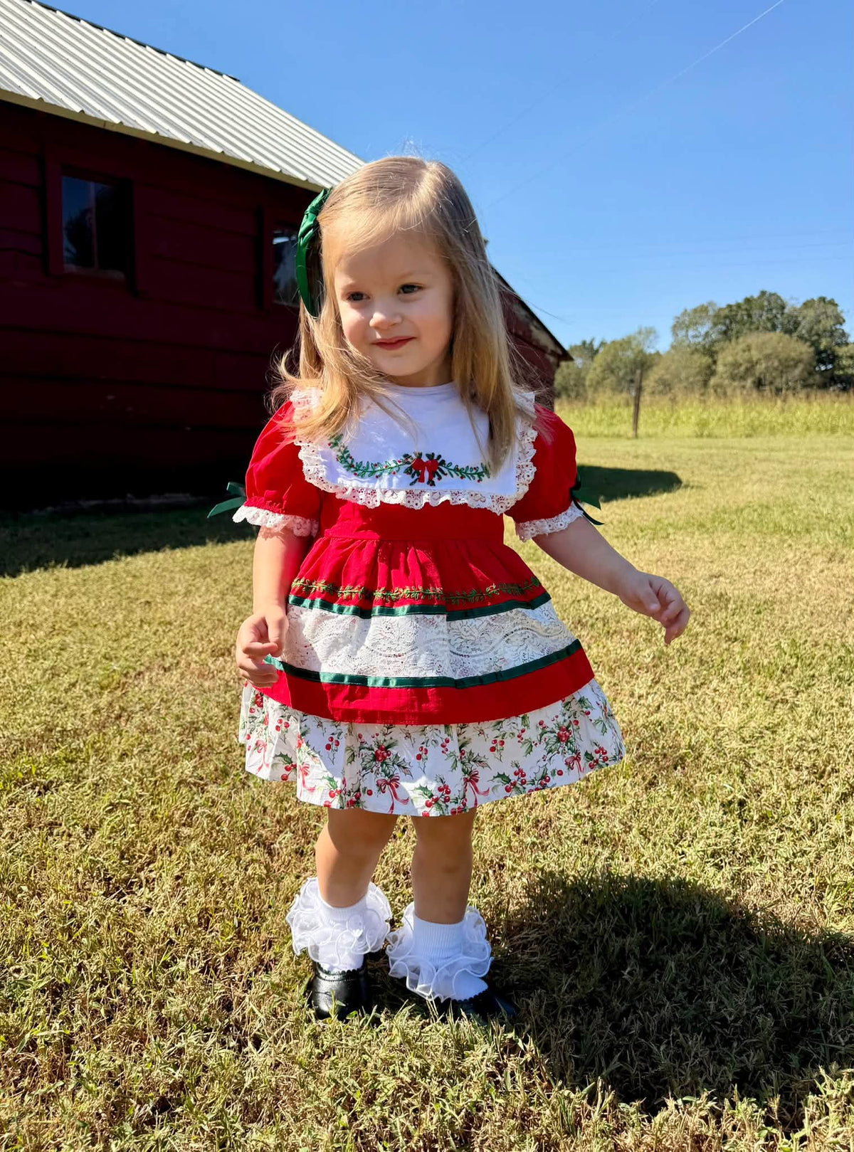 Little Miss Holly Jolly Vintage Length Dress with Diaper Cover