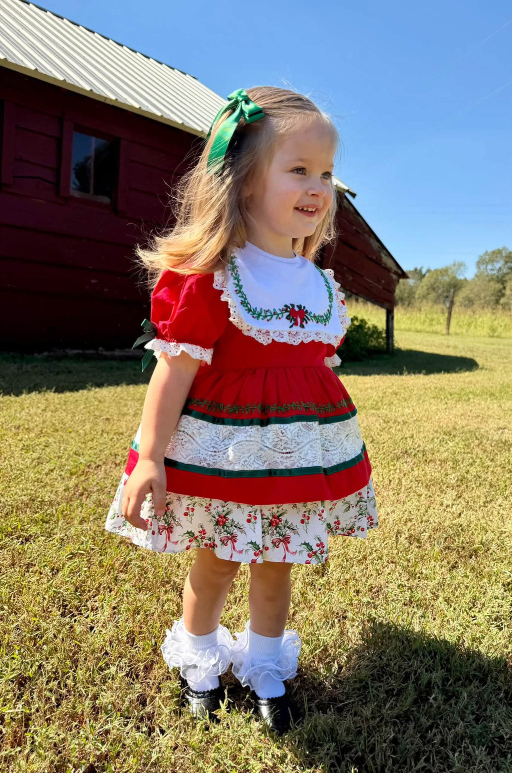 Little Miss Holly Jolly Vintage Length Dress with Diaper Cover