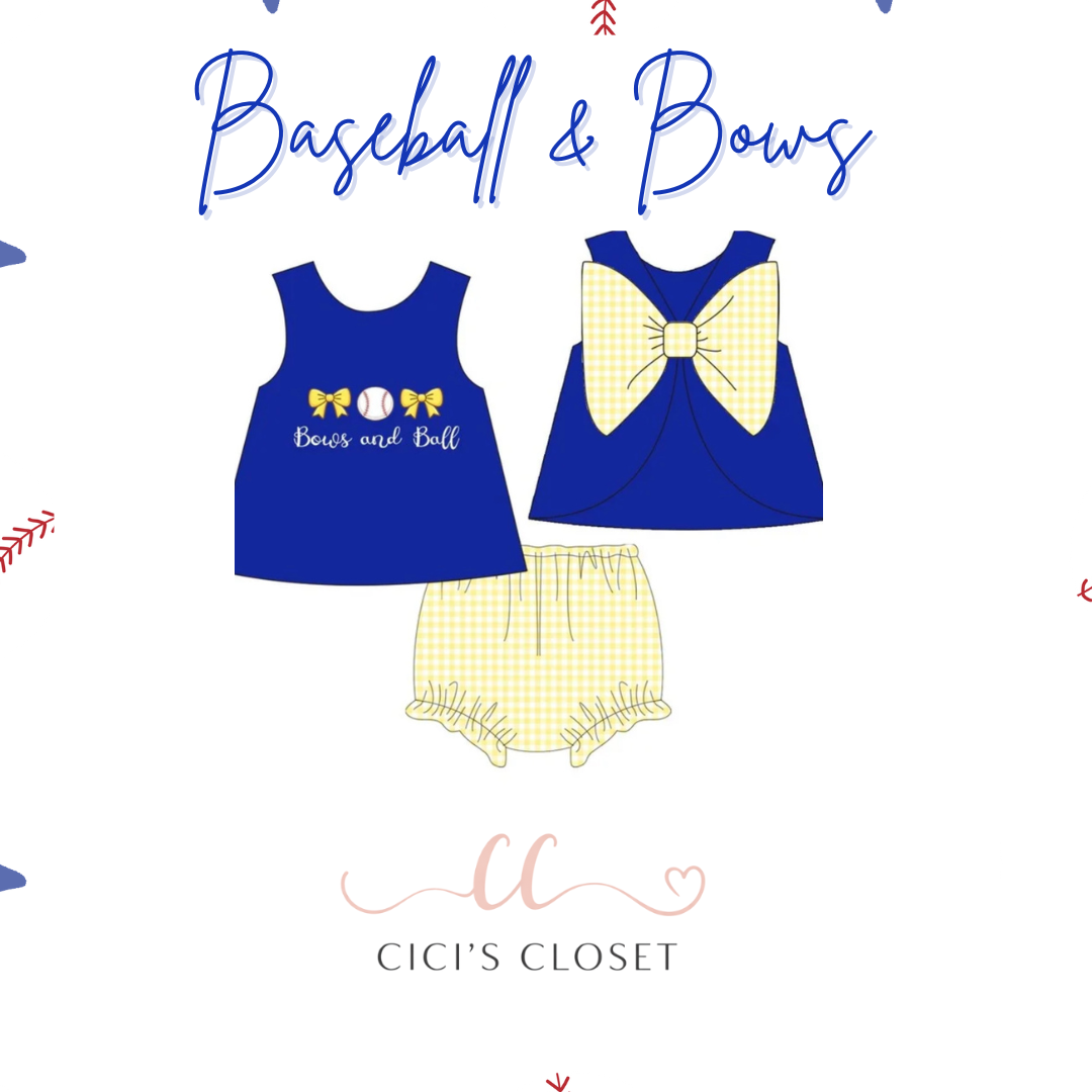 Baseball and Bows Diaper Set