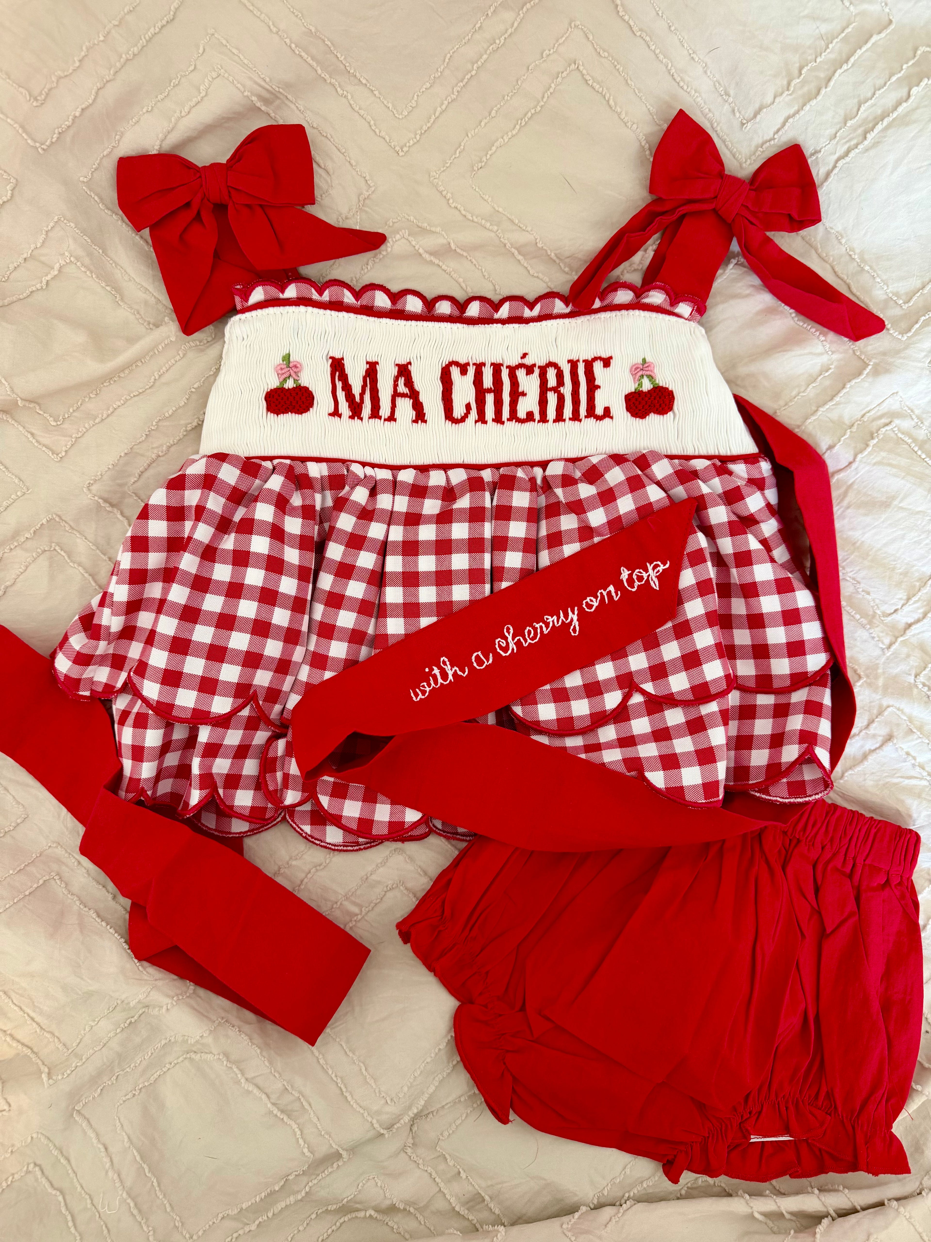 Cherry On Top Handsmocked Diaper/Bloomer Set PREORDER ETA JUNE