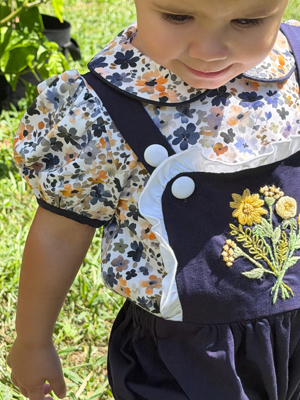 Twilight Petals Hand Embroidered Floral Two-Piece Set