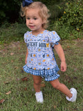 GameDay Girly Blue/Yellow Handsmocked Bloomer Short Set