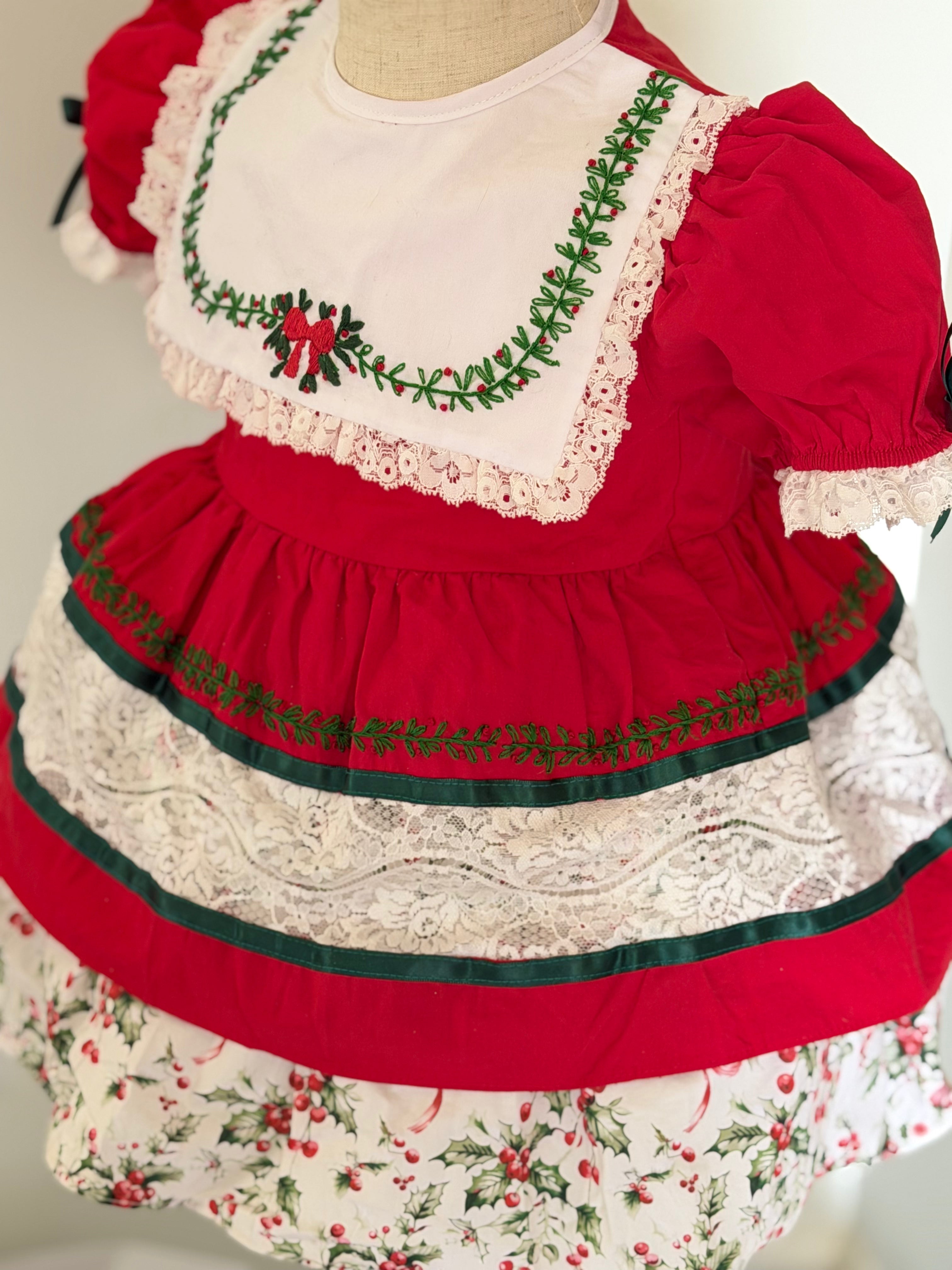 Little Miss Holly Jolly Vintage Length Dress with Diaper Cover