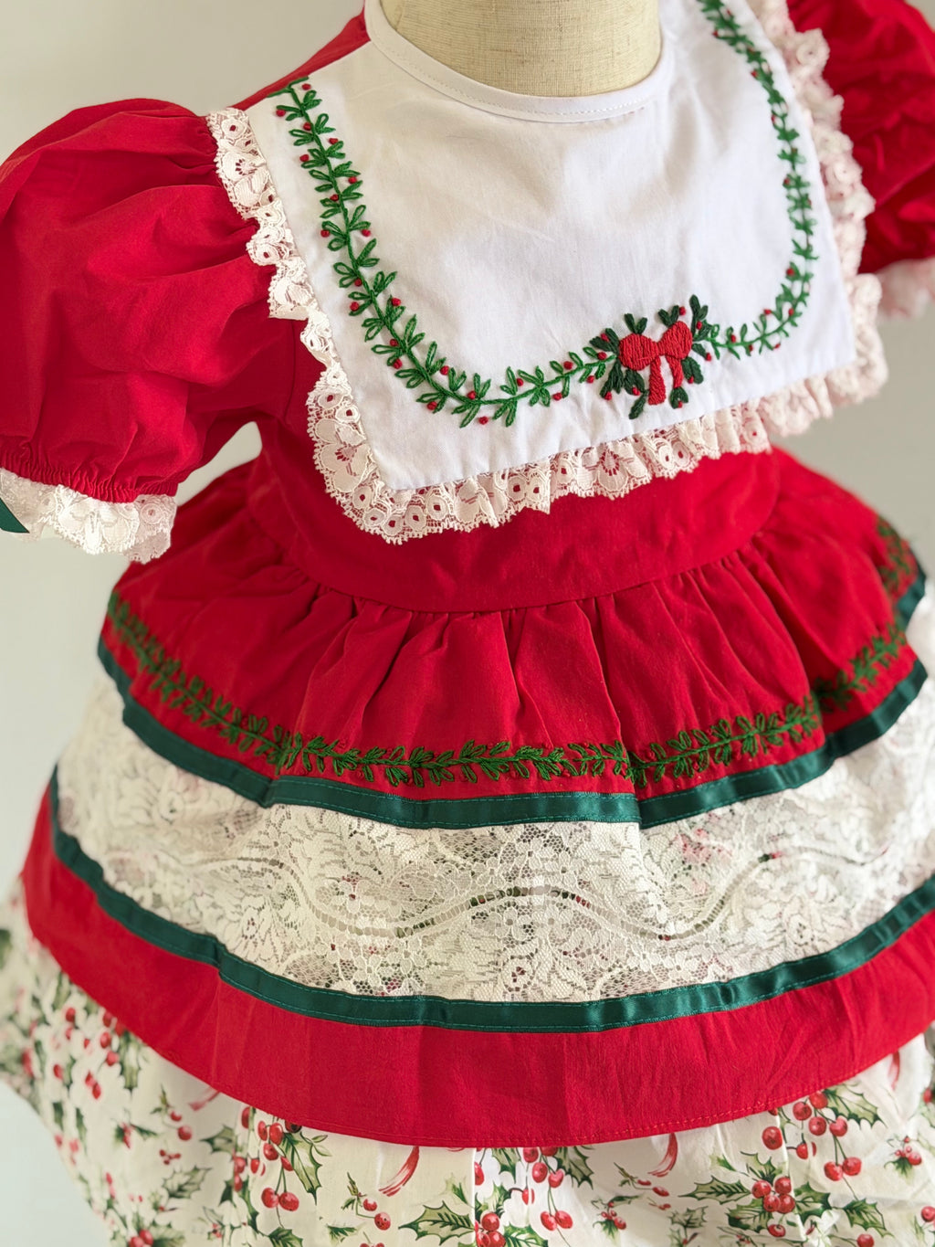 Little Miss Holly Jolly Vintage Length Dress with Diaper Cover