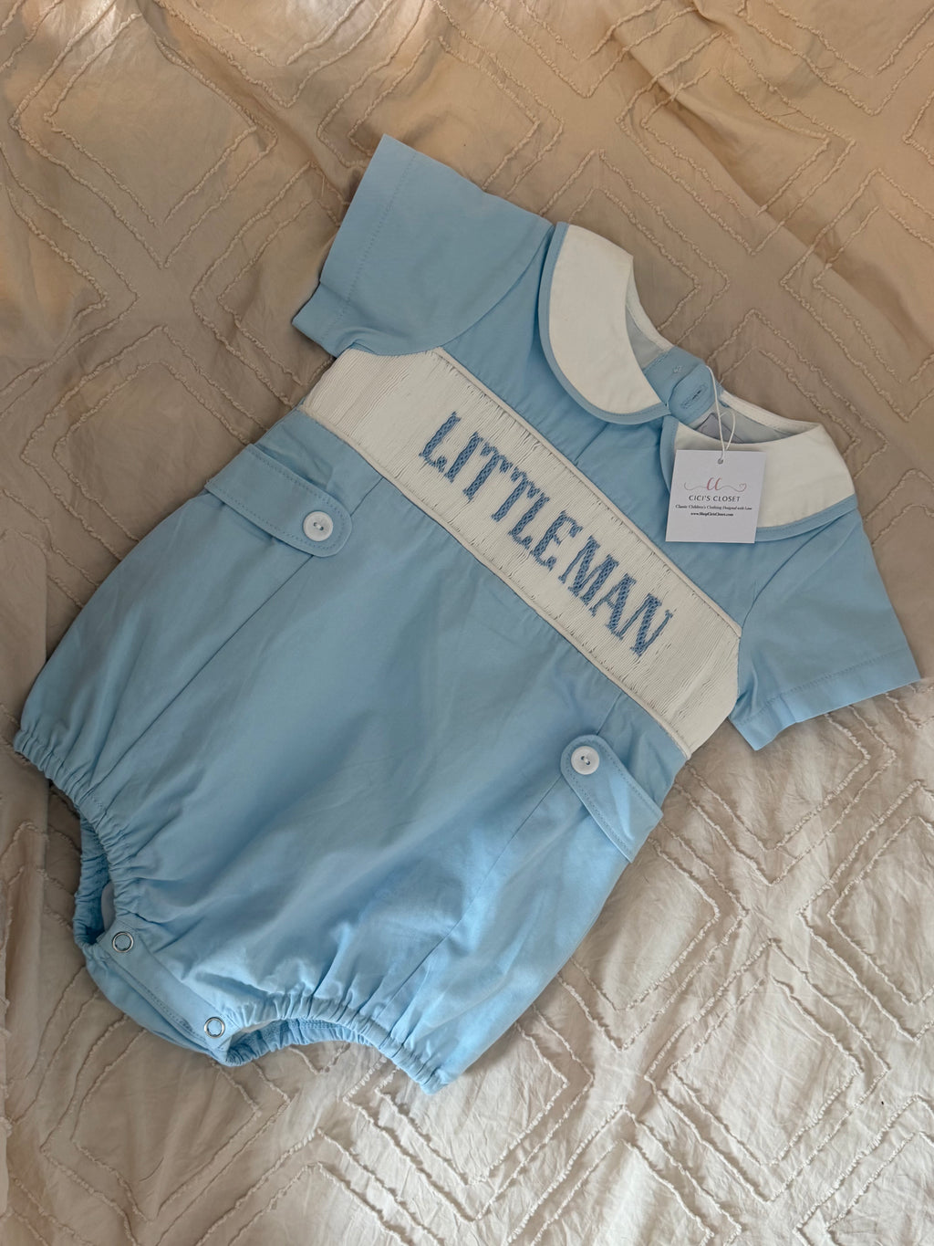 Blue Boys Customizable Smocked Bubble