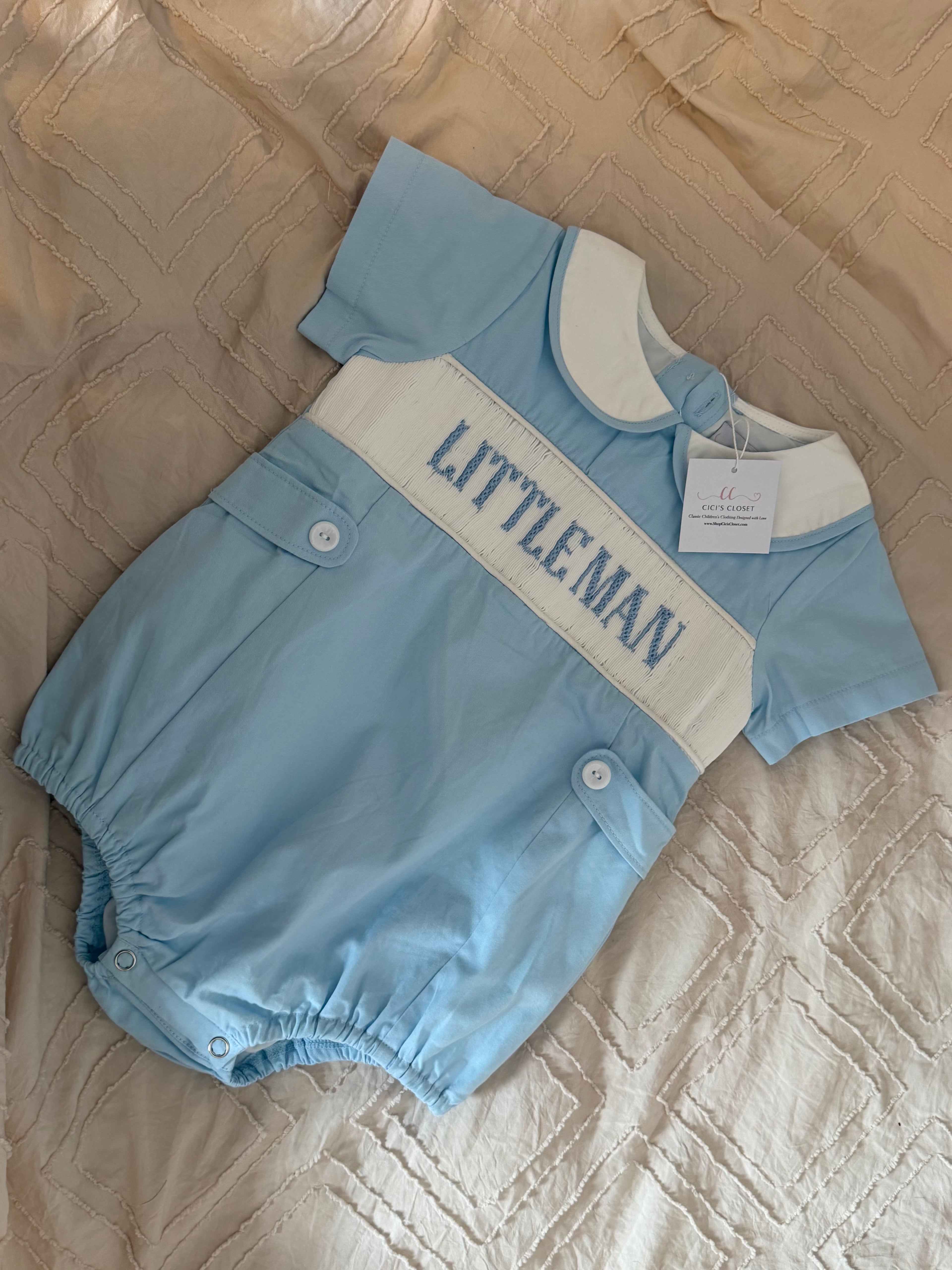 Blue Boys Customizable Smocked Bubble