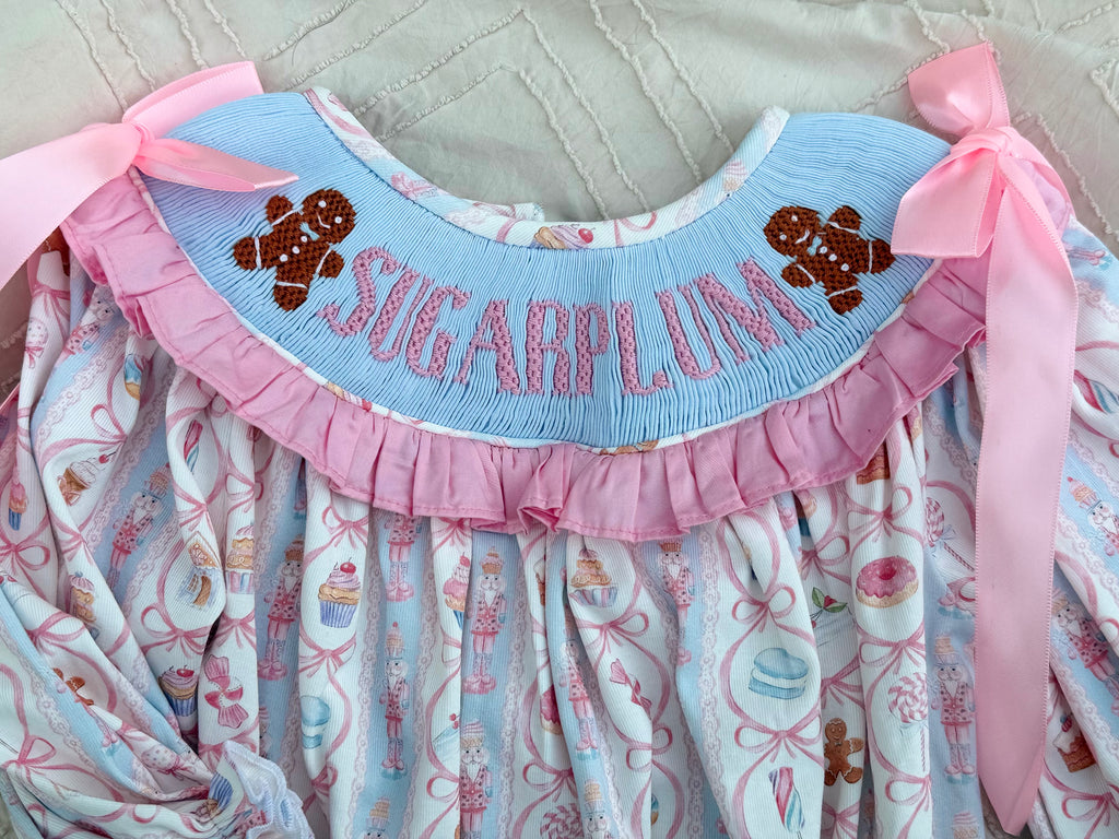 Pastel Nutcracker Christmas print on soft cotton knit girls romper