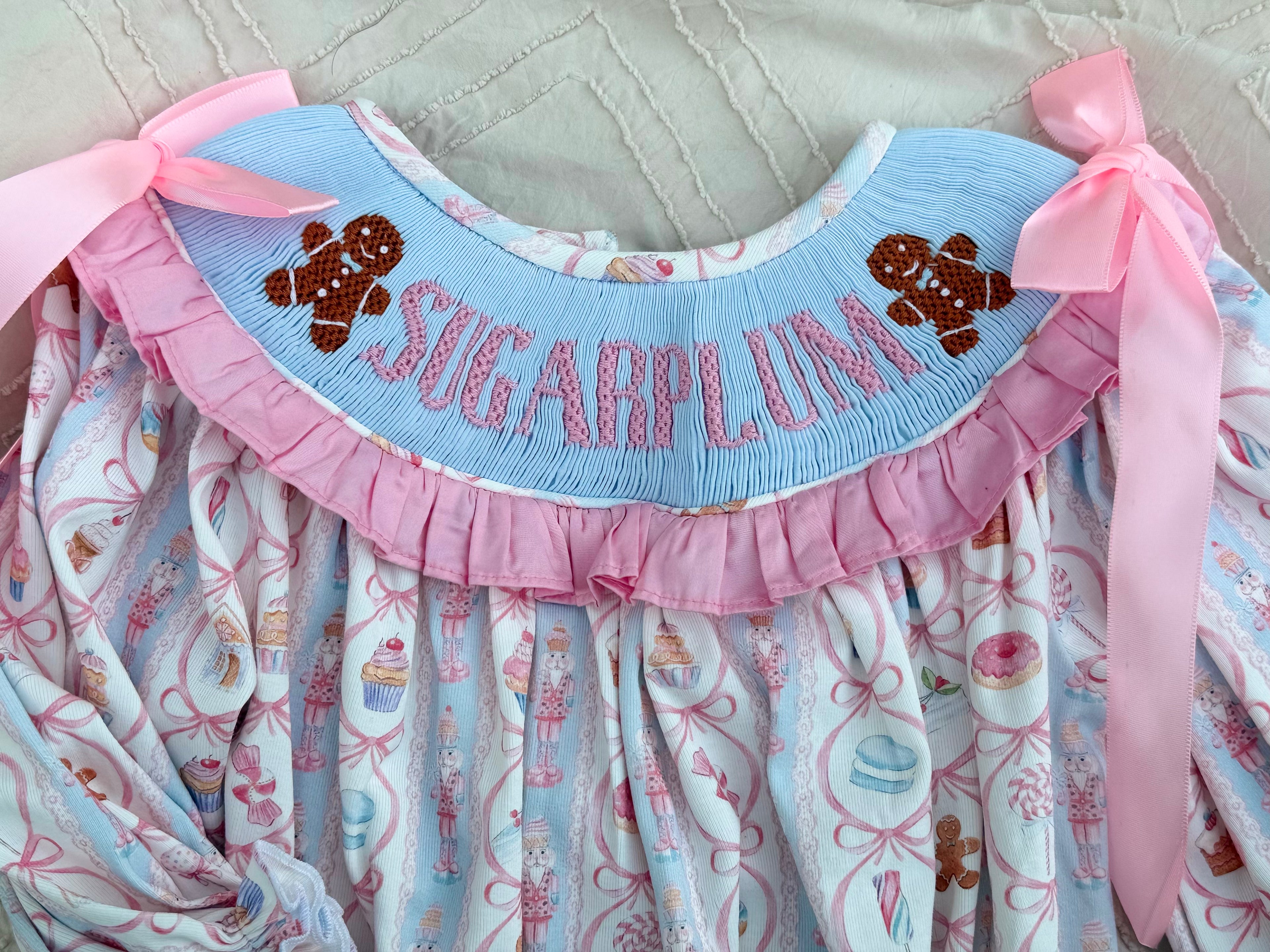 Pastel Nutcracker Christmas print on soft cotton knit girls romper