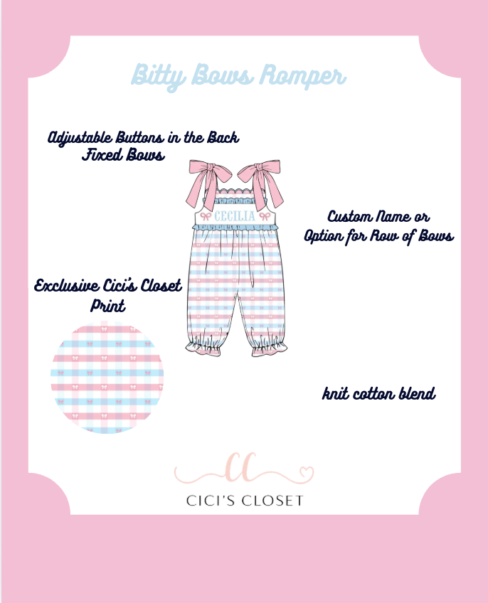 Bitty Bows Custom Name Romper -  ETA JAN