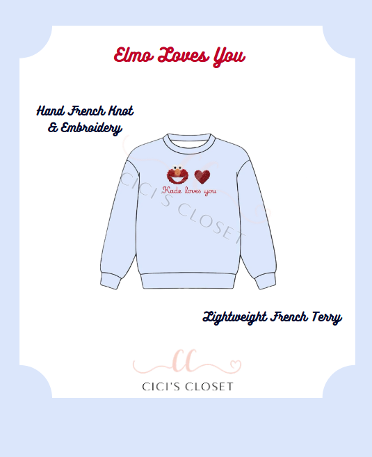 Elmo Loves You Custom Name French Knot - ETA DEC