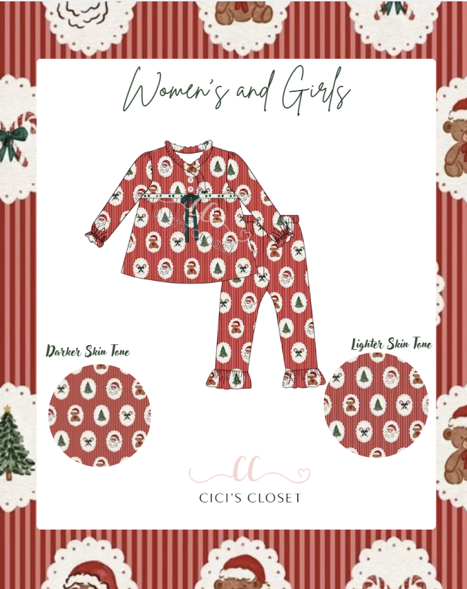 Classic Santa Bamboo Family Matching PJS - Two Piece Set Women's & Girl's - ETA OCT