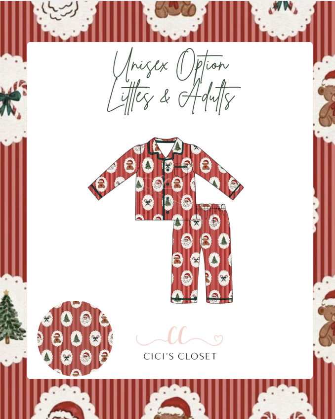 Classic Santa Bamboo Family Matching PJS - Two Piece Button Down Set Unisex Style - ETA OCT