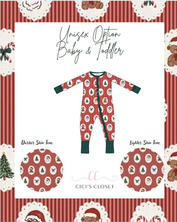 Classic Santa Bamboo Family Matching PJS - Two Way Zippy Unisex Style - ETA OCT